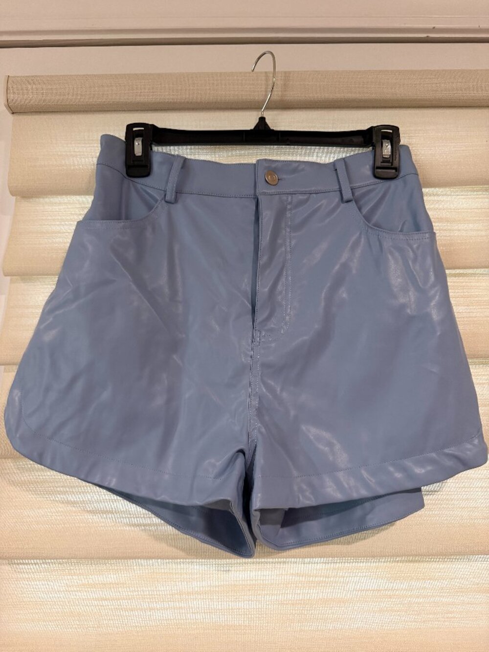 entro blue faux leather shorts (size L)